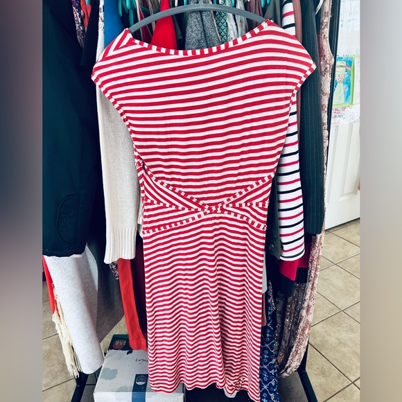 CLEARANCE Max Studio Striped Flowy Dress Orange and Cream - Picture 3 of 3